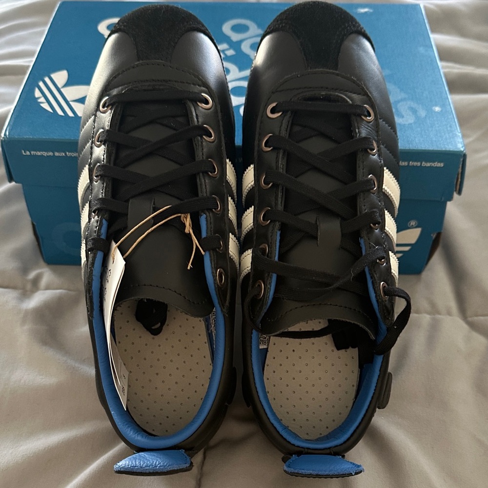 adidas Samba Women Sneakers Black White with Blue Lining - Picture 2 of 9